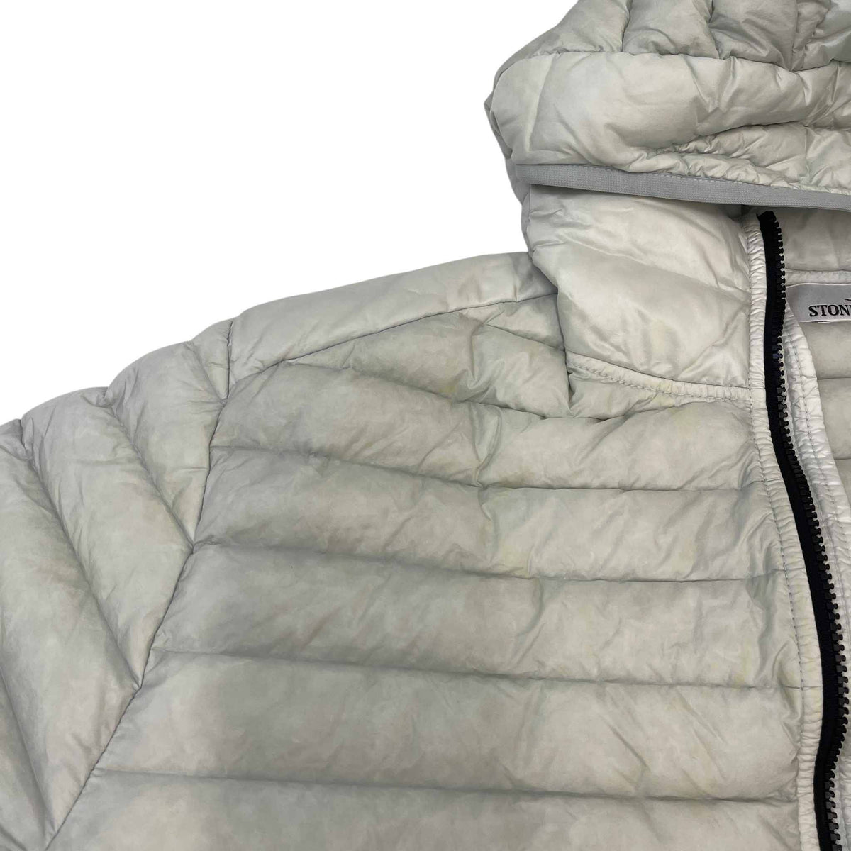Men's Applique Logo Loom Woven Down Jacket Grey Size XXL - Photo 6