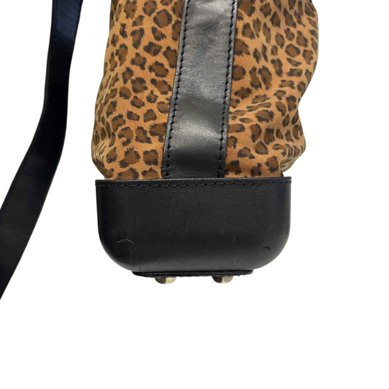 Women's Vintage Two Way Nylon Leopard Print Handbag Brown