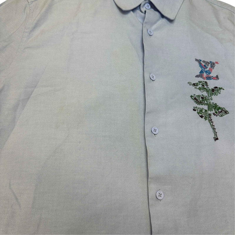 Men's Embroidered Flower Logo Long Sleeve Shirt Blue Size XS