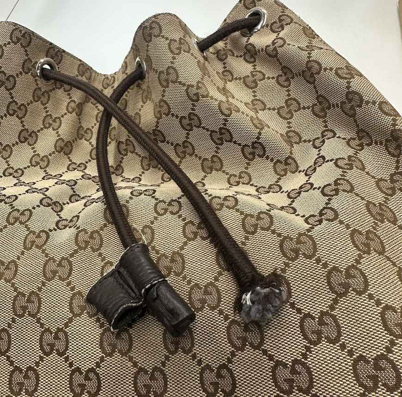 Women's Drawstring Monogram GG Canvas Backpack Brown