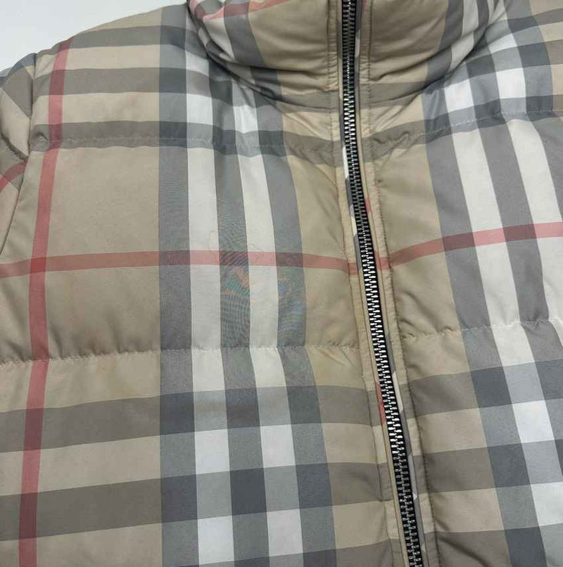 Women's Signature Check Reversible Down Jacket Beige Size M / UK 10