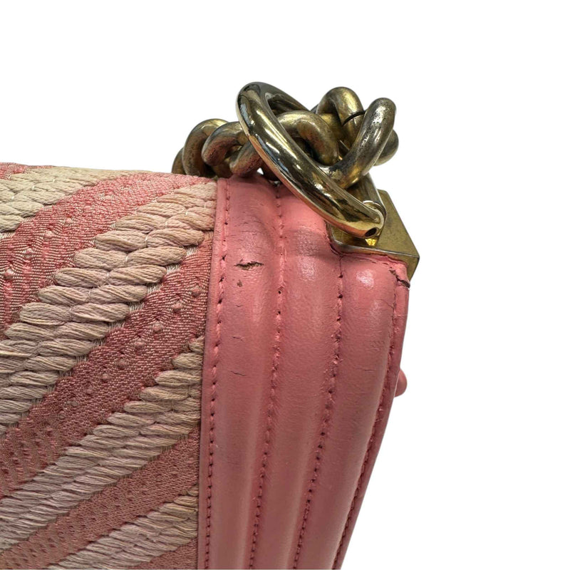 Women's Chevron Braided Small Boy Flap Handbag Pink