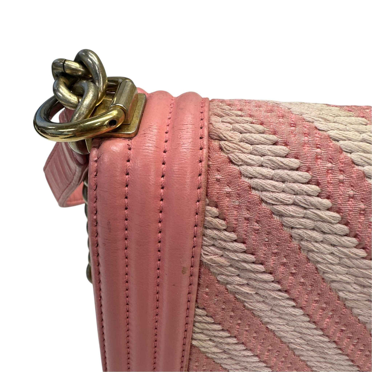 Women's Chevron Braided Small Boy Flap Handbag Pink - Photo 16