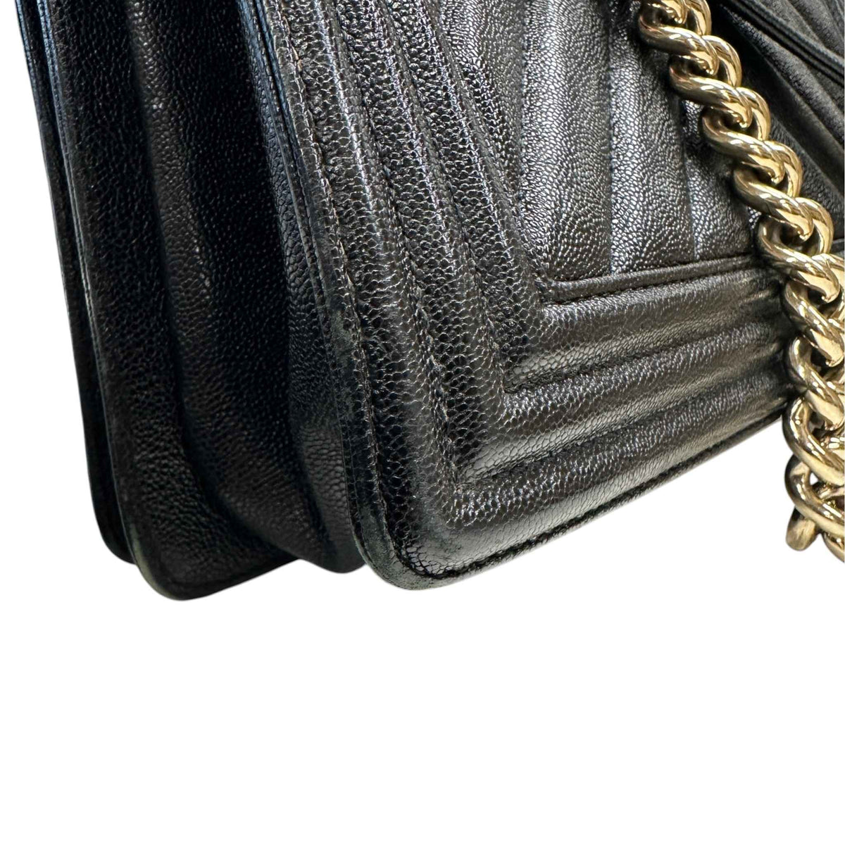 Women's Chevron Boy Bag Medium Caviar Handbag Black - Photo 15