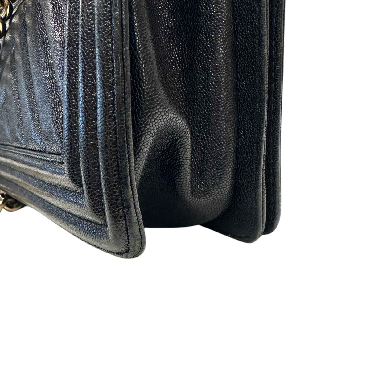Women's Chevron Boy Bag Medium Caviar Handbag Black - Photo 11