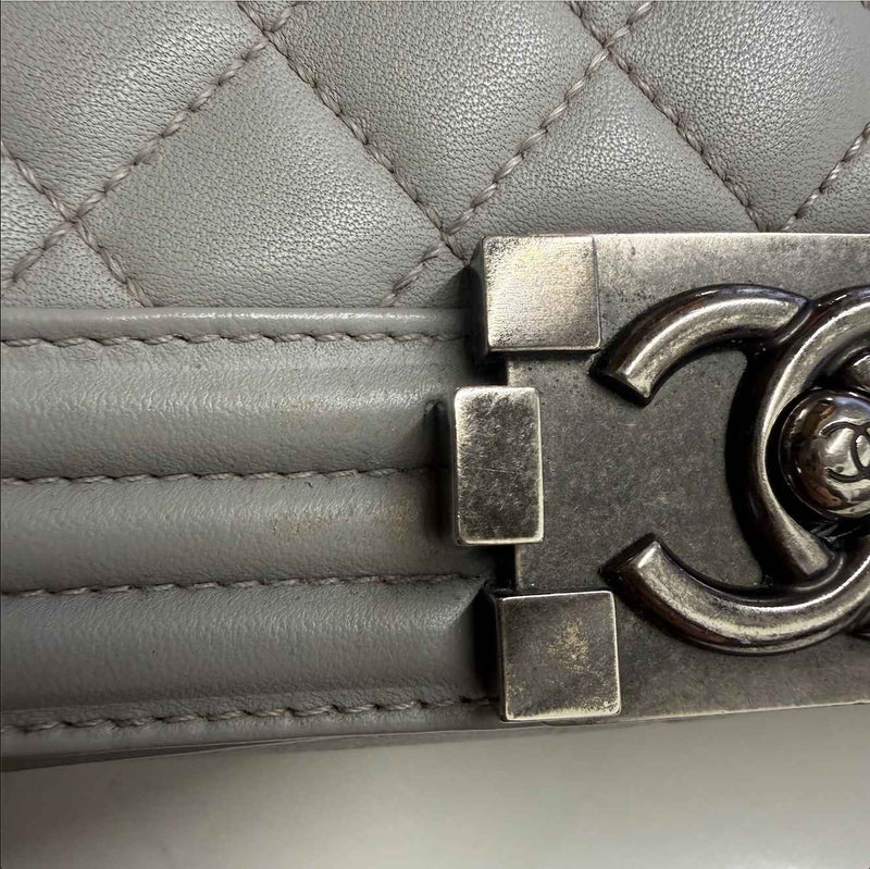 Women's Medium CC Lambskin Quilited Boy Handbag Grey
